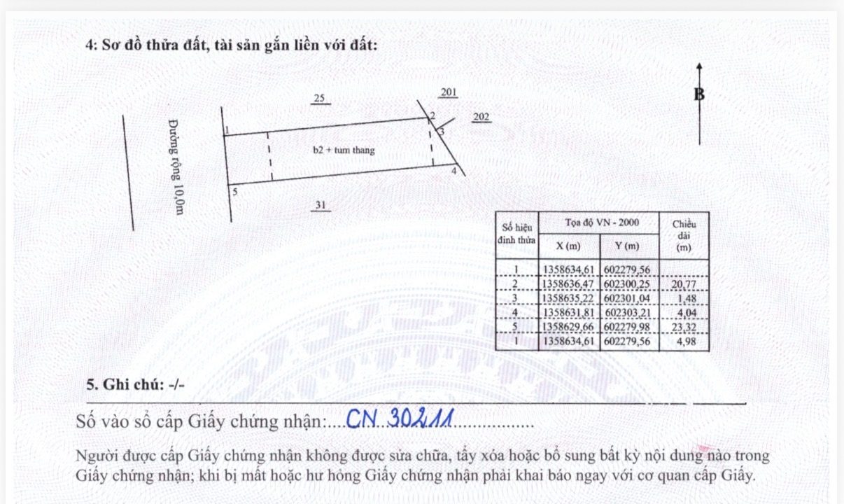 Sơ đồ thửa đất B027 kèm số vào sổ cấp GCN CN 30211