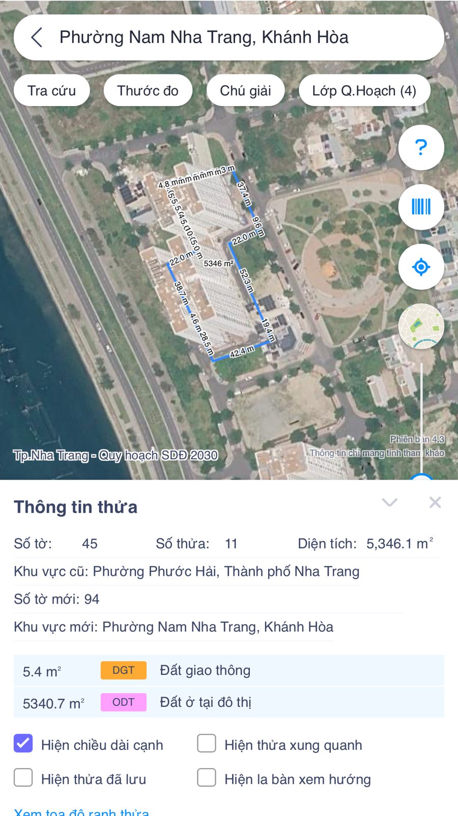 Ảnh vệ tinh ô đất chung cư SSH07, thửa 11 tờ bản đồ 94, diện tích 5346 m2, phường Nam Nha Trang