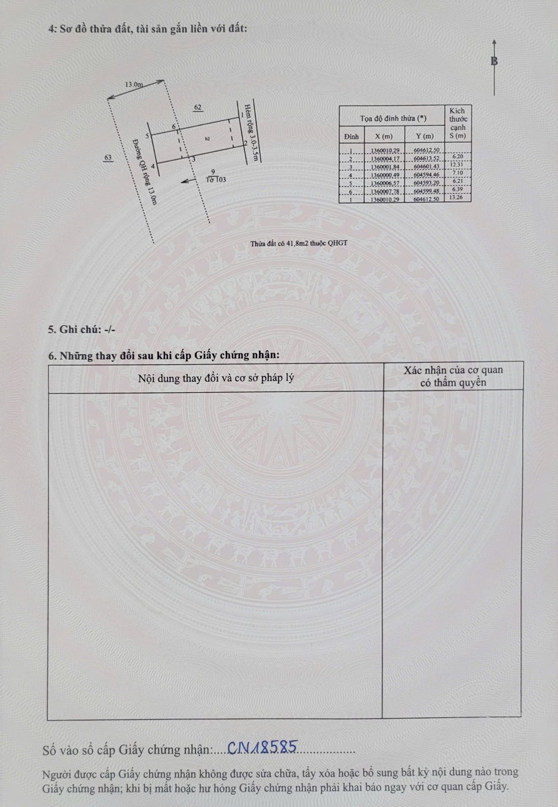 GCN AA 05317589 – sơ đồ thửa đất