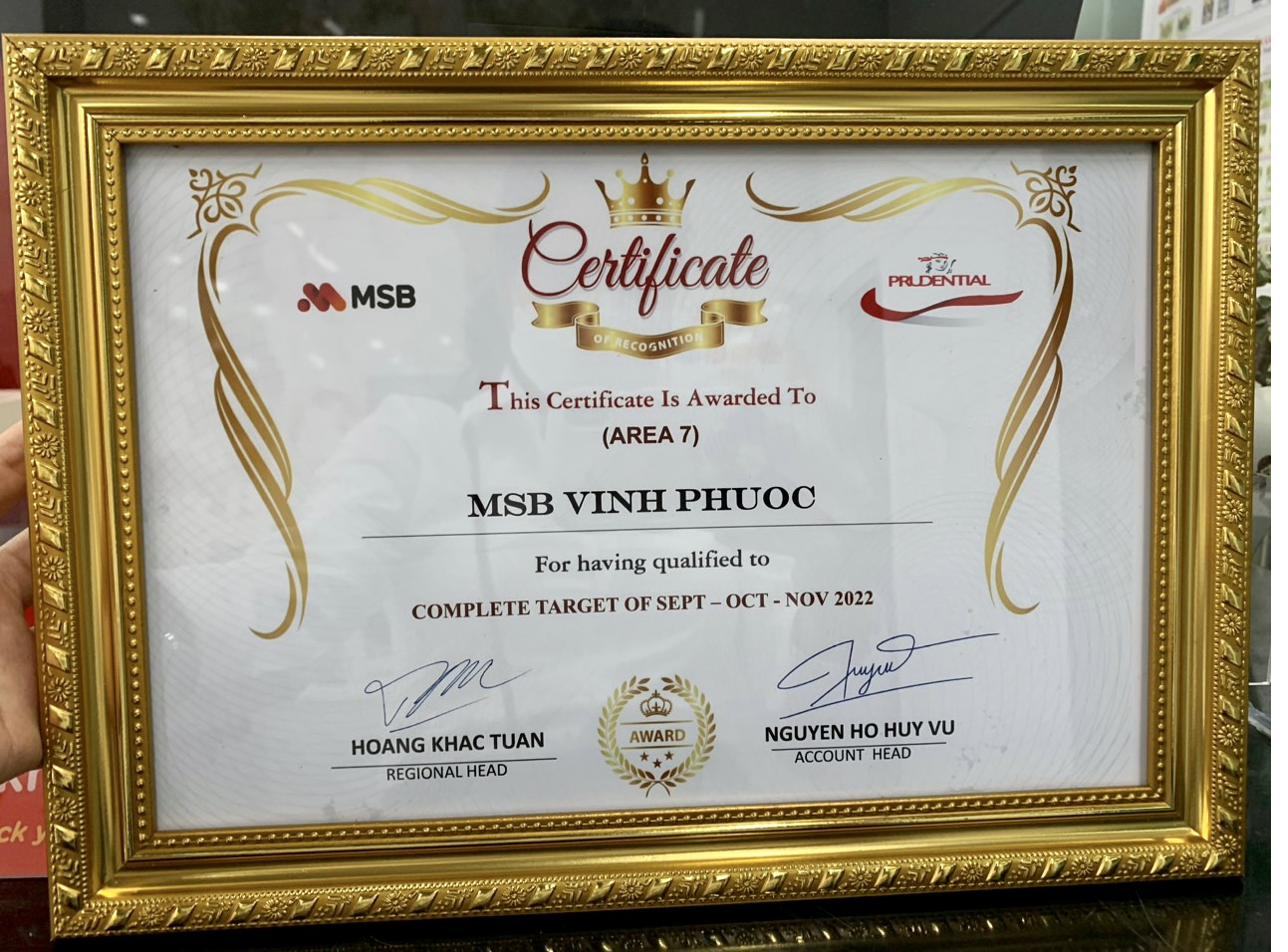 Chứng nhận hợp tác MSB - Prudential